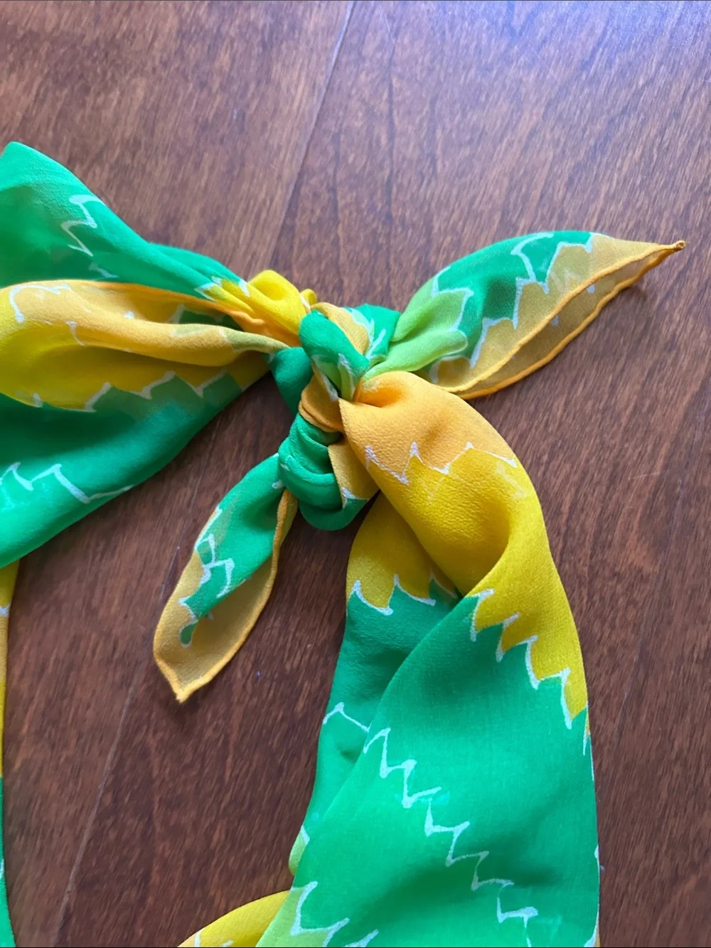 Vintage Silky Lightweight Green and Yellow Geometric Scarf